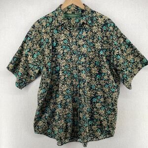 INTERNATIONAL NEWS Shirt Mens XL Floral Button Up Camp Hawaiian Cotton Blue